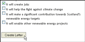 Support the windfarm - Computer generated letter